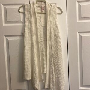 J mode USA boutique waffle knit sleeveless‎ duster white size 2XL NEW layering